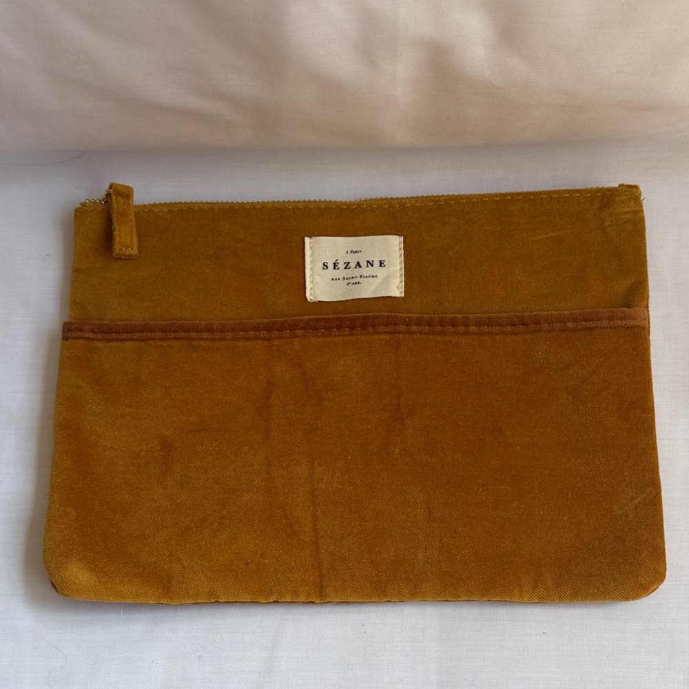 Sezane Gold Velvet Pouch